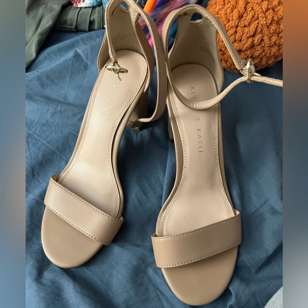 Kelly & Katie Beige Ankle-Strap Block Heel Sandals